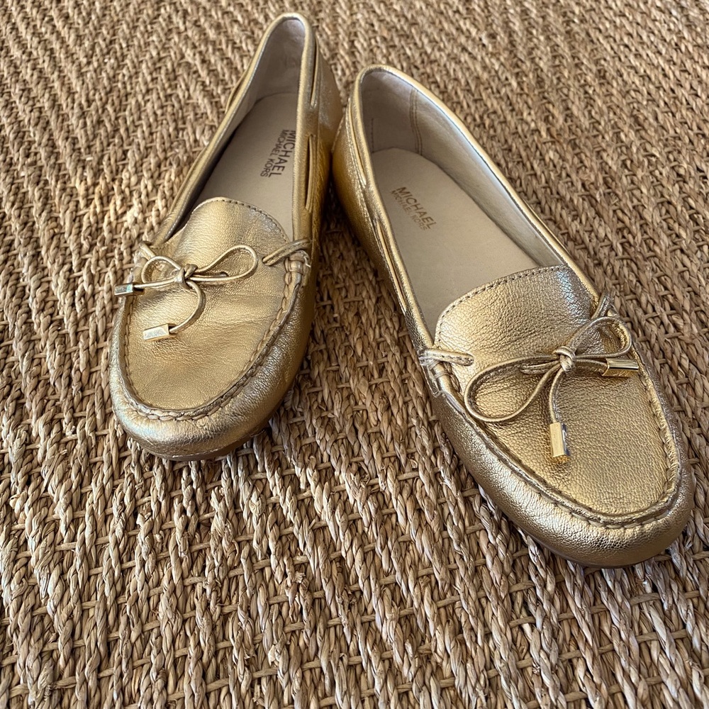 Michael Kors,Size 7, Leather Uppers,Gold Moccasins